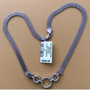 Giani Bernini Cubic Zirconia 925 Sterling Silver 3 Link Caseline Necklace